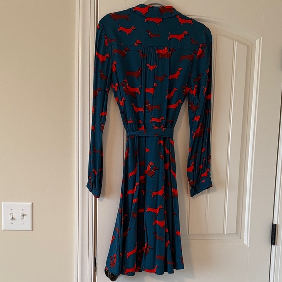 Anthropologie Dachshund Print Doxie Dog Lover Belted Long Sleeve Shirt Dress - Picture 5 of 7